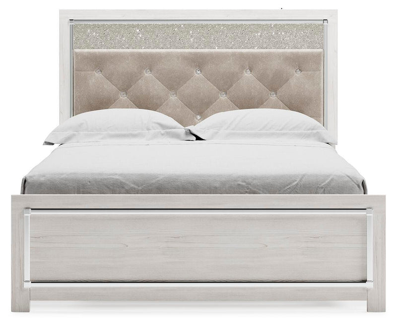 Altyra White Queen Upholstered Panel Bed, Dresser, Mirror, Chest and Nightstand - B2640B62