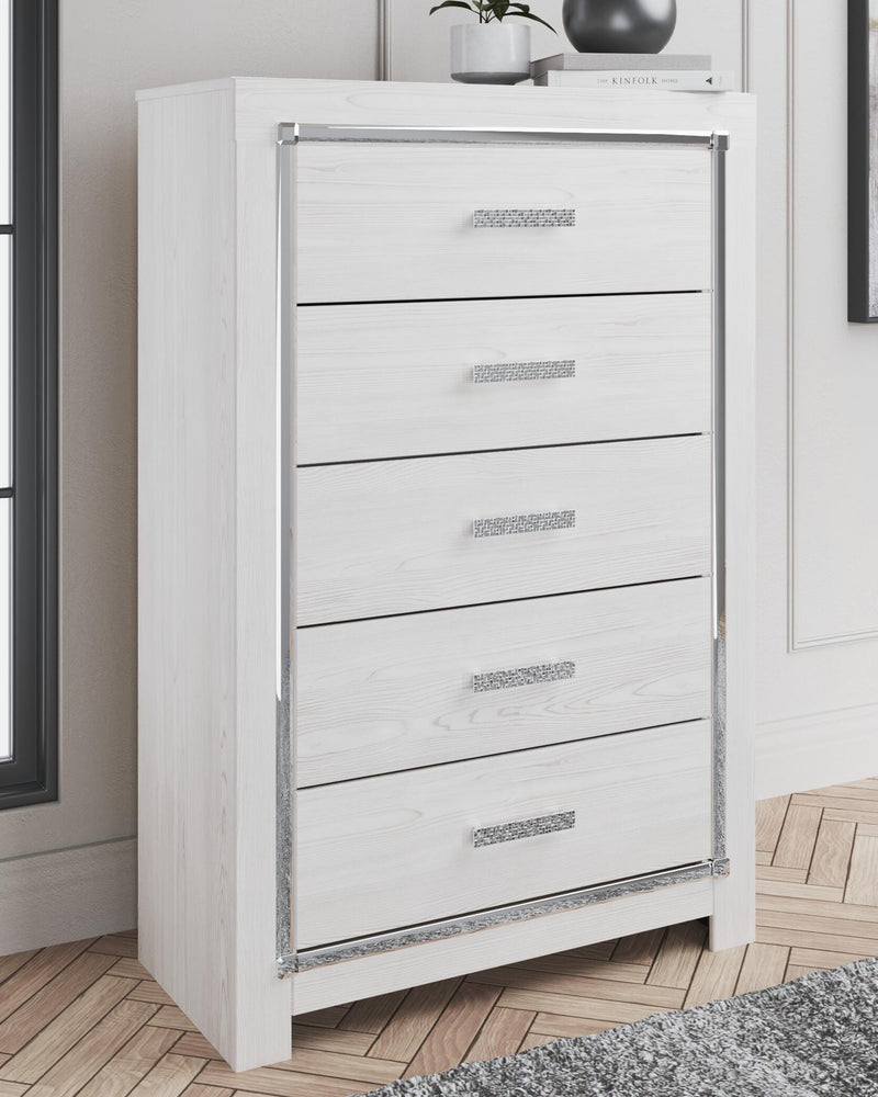 Altyra White Queen Upholstered Panel Bed, Dresser, Mirror, Chest and Nightstand - B2640B62