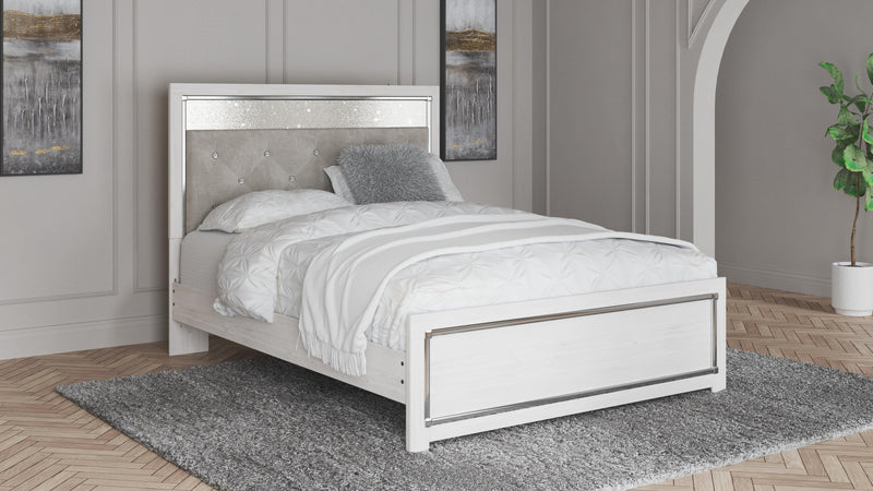 Altyra White Queen Upholstered Panel Bed, Dresser, Mirror, Chest and Nightstand - B2640B62