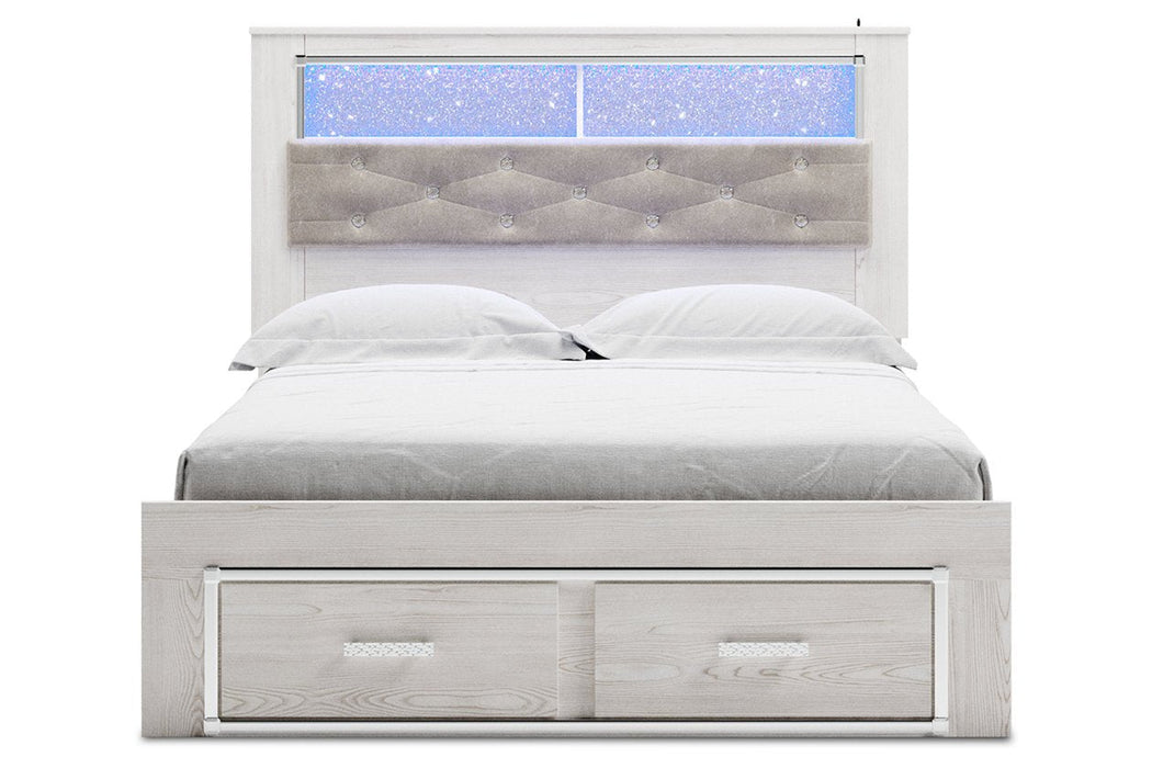 Altyra White Queen Upholstered Panel Bookcase Bed with Storage - Gate FurnitureQueen Bed