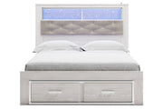 Altyra White Queen Upholstered Platform Bookcase Bed with Storage - Lara FurnitureQueen Bed