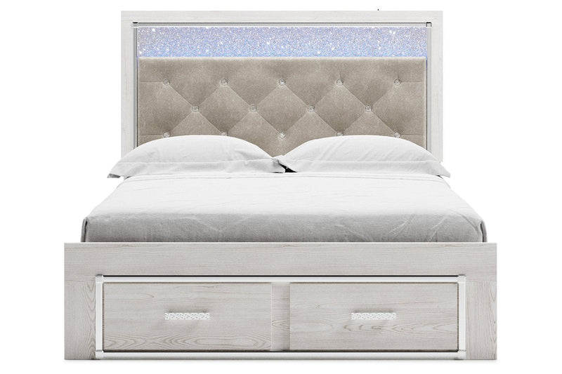 Altyra White Queen Upholstered Storage Platform Bed - Lara FurnitureQueen Bed