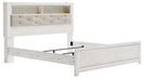 Altyra White Upholstered Bookcase LED Queen Panel Bed - Gate FurnitureQueen Bed