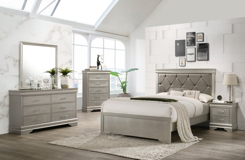 Amalia Champagne Silver Twin Panel Bed - Lara FurnitureTwin Bed
