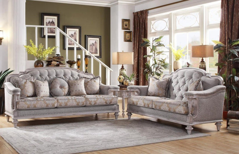 Amancio Antique White Living Room Set - Lara FurnitureLiving Room Set