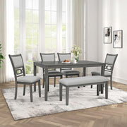 Amara - 6PC Gray Dining Set. Dining Table, 4 Chairs & Bench 6PC/CTN - D332-6PC-Set