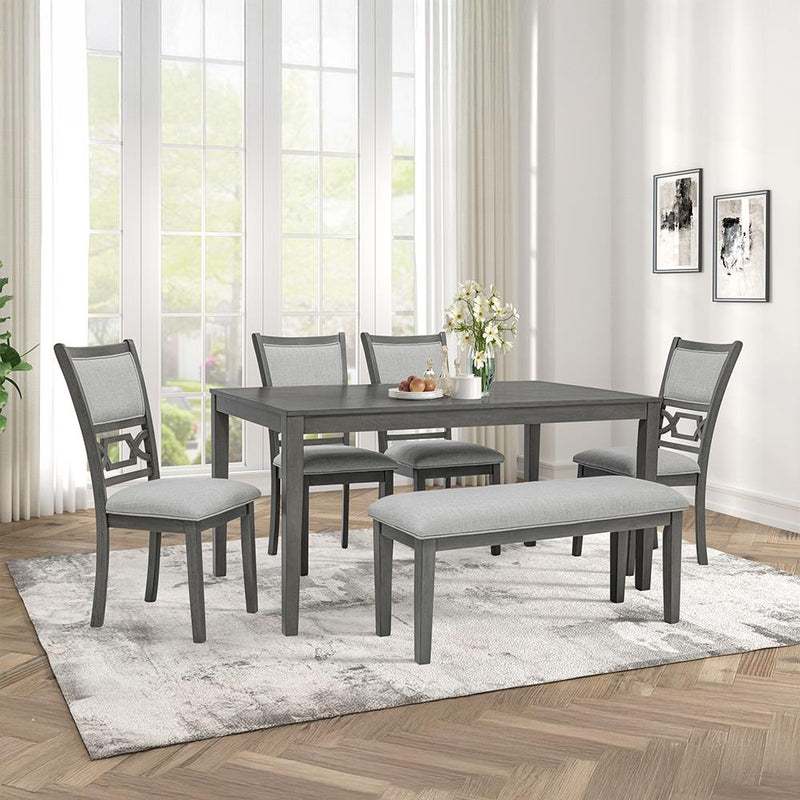 Amara - 6PC Gray Dining Set. Dining Table, 4 Chairs & Bench 6PC/CTN - D332-6PC-Set