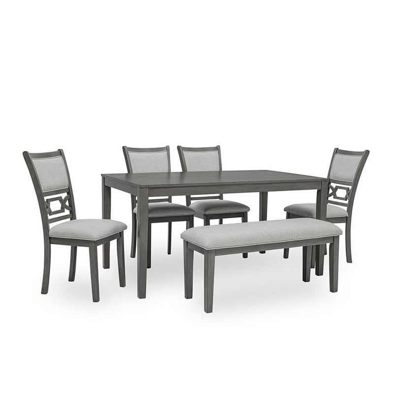 Amara - 6PC Gray Dining Set. Dining Table, 4 Chairs & Bench 6PC/CTN - D332-6PC-Set
