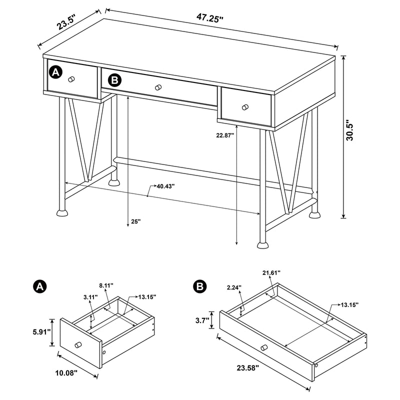 Analiese 47-inch 3-drawer Writing Desk Mango - 802001