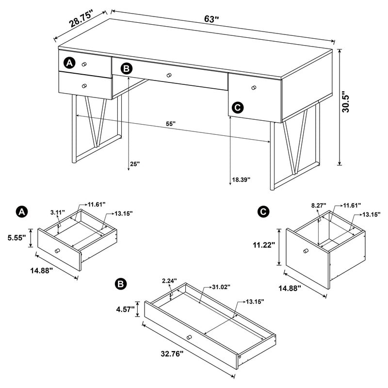 Analiese 63-inch 4-drawer Writing Desk Rustic Nutmeg - 800999