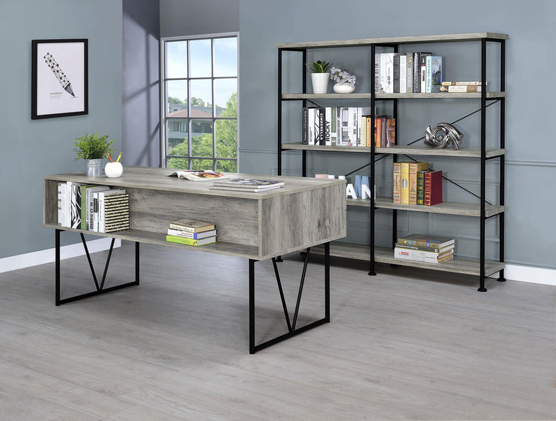 Analiese 63-inch 4-shelf Double Bookshelf Grey Driftwood - 801544