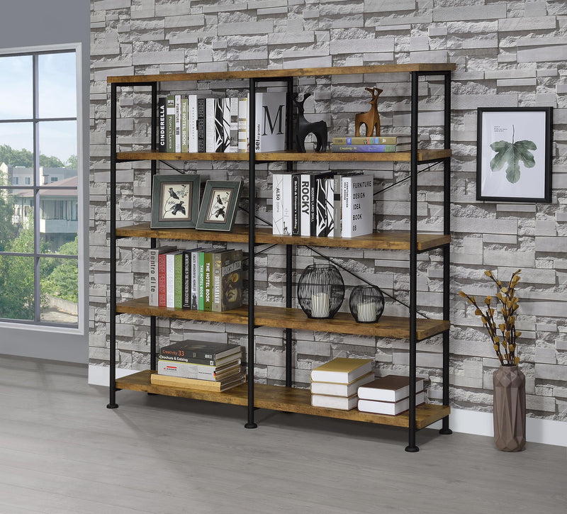Analiese 63-inch 4-shelf Double Bookshelf Rustic Nutmeg - 801543