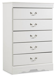 Anarasia Full Sleigh Bed with Mirrored Dresser and Chest in White - PKG002586