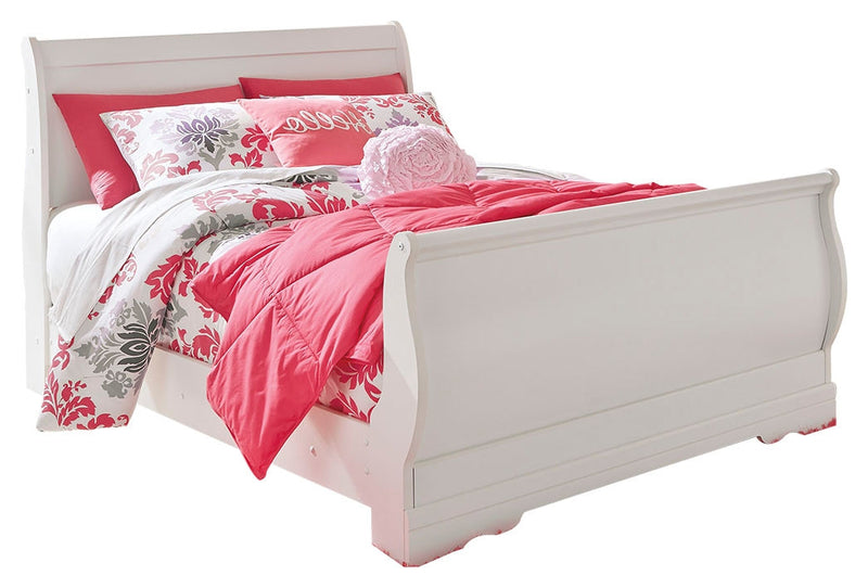 Anarasia Full Sleigh Bed with Mirrored Dresser, Chest and 2 Nightstands in White from Ashley - Lara Furniture