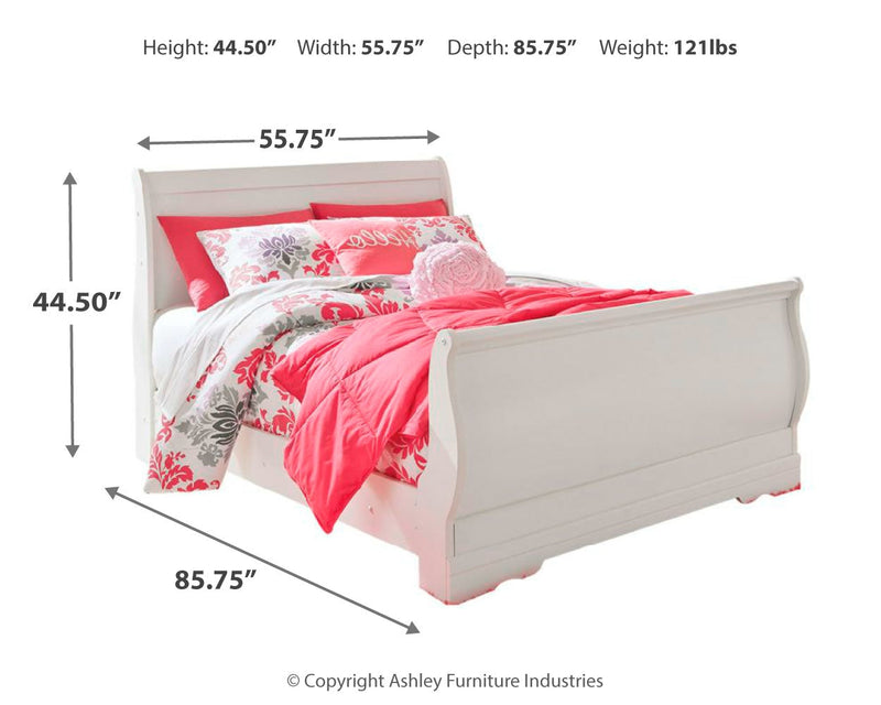 Anarasia Full Sleigh Bed with Mirrored Dresser, Chest and 2 Nightstands in White from Ashley - Lara Furniture