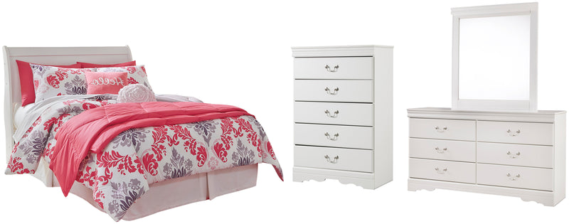 Anarasia Full Sleigh Headboard, Dresser, Mirror and Chest in White - PKG002574
