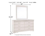 Anarasia Full Sleigh Headboard, Dresser, Mirror and Chest in White - PKG002574
