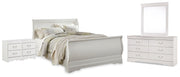 Anarasia Queen Sleigh Bed with Mirrored Dresser and 2 Nightstands in White from Ashley - Lara Furniture