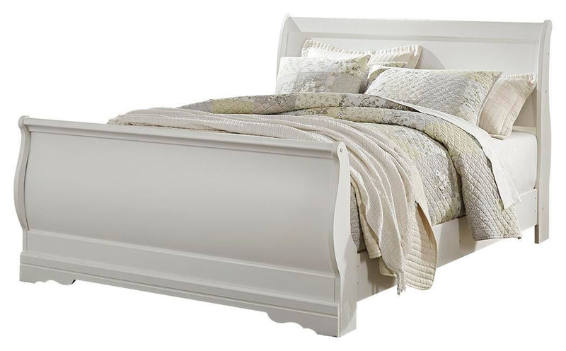 Anarasia Queen Sleigh Bed with Mirrored Dresser and Chest in White - PKG002592