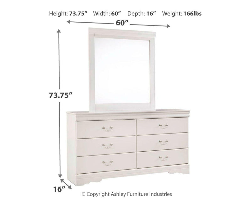 Anarasia Queen Sleigh Bed with Mirrored Dresser and Chest in White - PKG002592