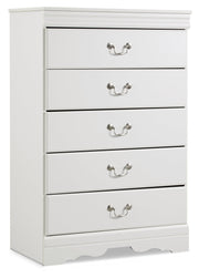 Anarasia Queen Sleigh Bed with Mirrored Dresser, Chest and Nightstand in White - PKG002593