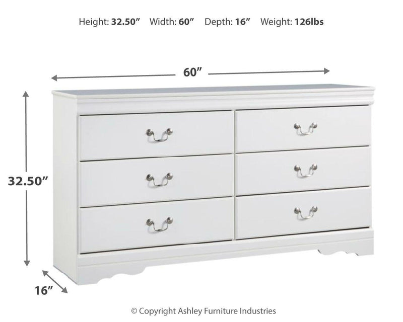 Anarasia Queen Sleigh Headboard and Dresser in White - PKG002559