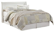 Anarasia Queen Sleigh Headboard Bed with Mirrored Dresser, Chest and 2 Nightstands in White from Ashley - Lara Furniture