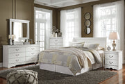 Anarasia Queen Sleigh Headboard Bed with Mirrored Dresser, Chest and Nightstand in White from Ashley - Lara Furniture