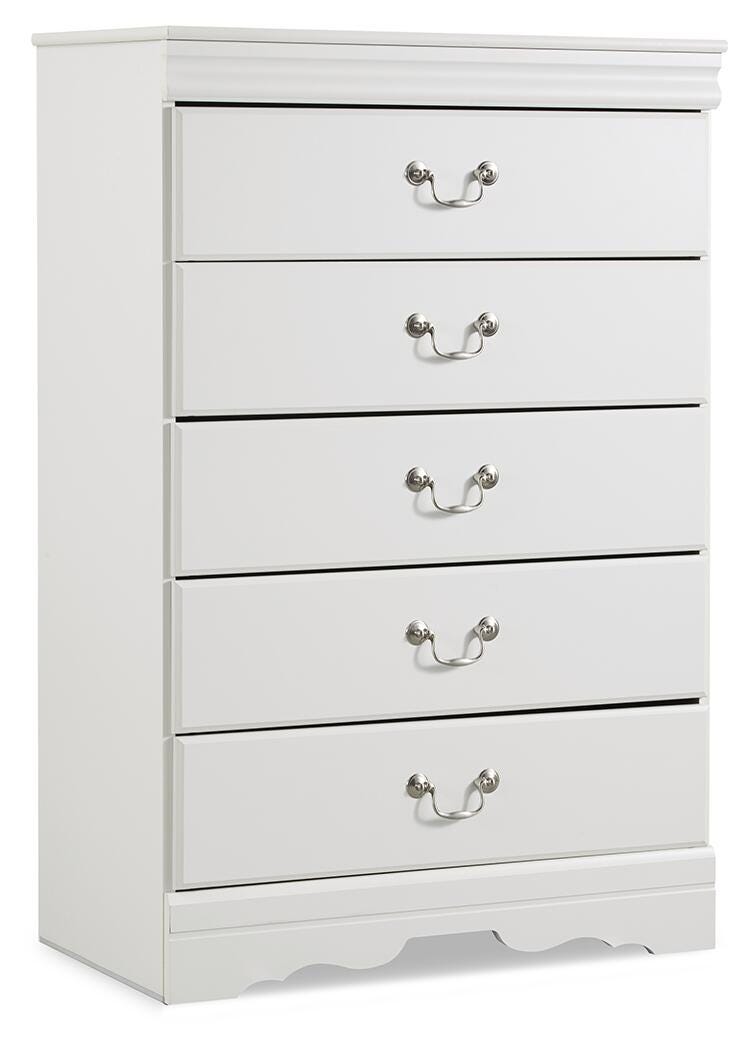 Anarasia Queen Sleigh Headboard, Dresser, Mirror and Chest in White - PKG002562