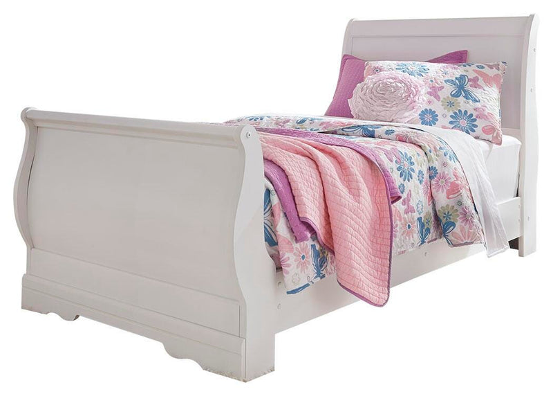 Anarasia Twin Sleigh Bed and Dresser in White - PKG002577