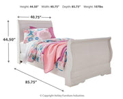 Anarasia Twin Sleigh Bed with Mirrored Dresser and 2 Nightstands in White - PKG002579