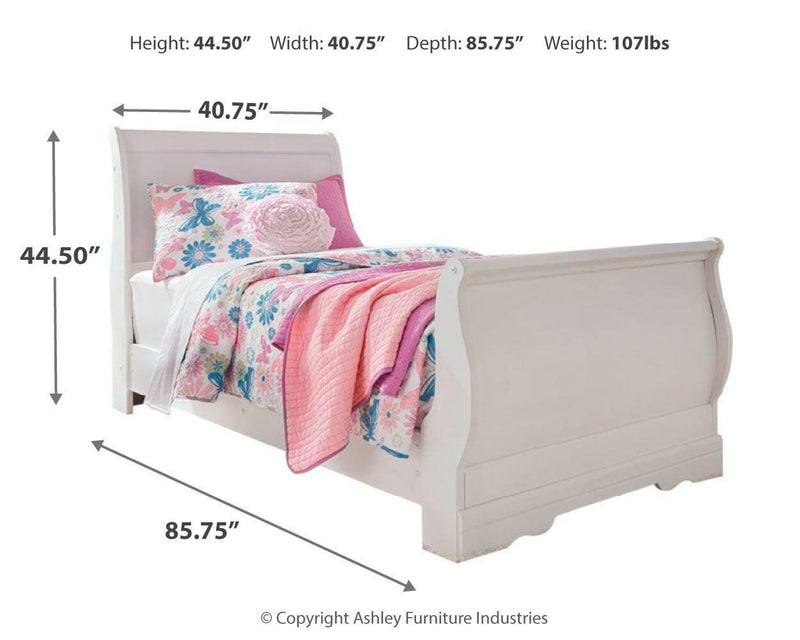 Anarasia Twin Sleigh Bed with Mirrored Dresser and 2 Nightstands in White - PKG002579