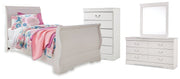 Anarasia Twin Sleigh Bed with Mirrored Dresser and Chest in White from Ashley - Lara Furniture