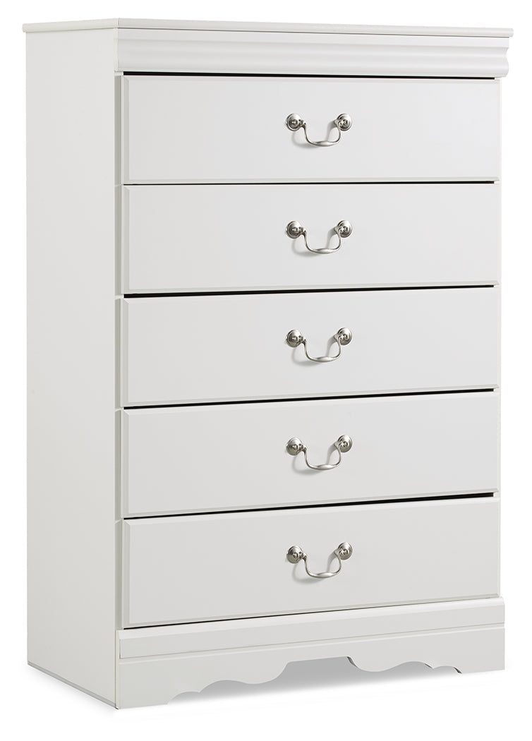 Anarasia Twin Sleigh Bed with Mirrored Dresser and Chest in White from Ashley - Lara Furniture