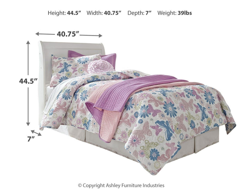 Anarasia Twin Sleigh Headboard, Dresser, Mirror and Chest in White - PKG002556