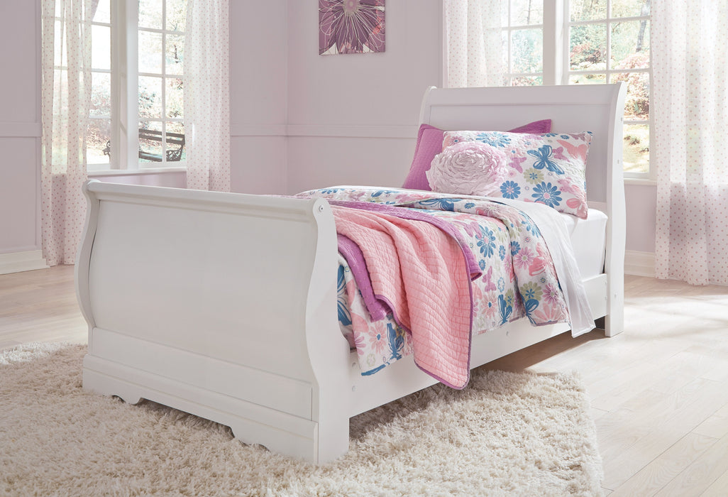 Anarasia White Twin Sleigh Bed - Gate FurnitureTwin Bed