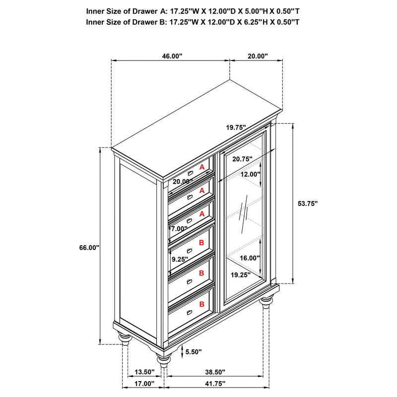 Andover 6-drawer Tempered Glass Door Chest Dark Oak - 223637
