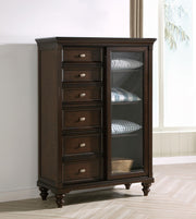 Andover 6-drawer Tempered Glass Door Chest Dark Oak - 223637