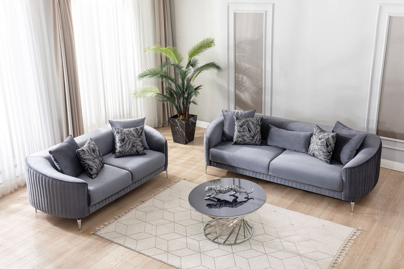Angela Gray Velvet Sofa 91" & Loveseat 71" - Lara FurnitureLiving Room Set