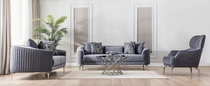 Angela Gray Velvet Sofa 91" & Loveseat 71" - Lara FurnitureLiving Room Set