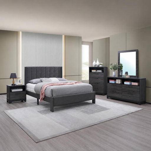 Angelina - Gray Full Bed, Dresser, Mirror, Nightstand - B374-FDMN