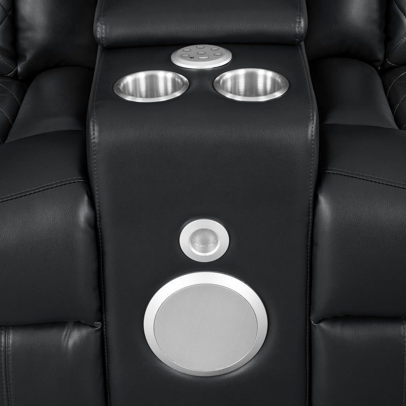 Annabella - Black Power Recliner Loveseat with Power Headrest, Storage Console, Bluetooth Speaker, Subwoofer Storage Armrest, Tube LED, USB TYPE C, Zero Gravity - L690-L