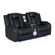 Annabella - Black Power Recliner Loveseat with Power Headrest, Storage Console, Bluetooth Speaker, Subwoofer Storage Armrest, Tube LED, USB TYPE C, Zero Gravity - L690-L