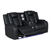 Annabella - Black Power Recliner Loveseat with Power Headrest, Storage Console, Bluetooth Speaker, Subwoofer Storage Armrest, Tube LED, USB TYPE C, Zero Gravity - L690-L