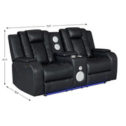 Annabella - Black Power Recliner Loveseat with Power Headrest, Storage Console, Bluetooth Speaker, Subwoofer Storage Armrest, Tube LED, USB TYPE C, Zero Gravity - L690-L