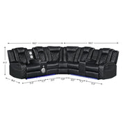Annabella - Black Power Recliner Sectional with Power Headrest, Storage Console, Bluetooth Speaker, Subwoofer, Power Source, SS Cup Holder, USB Switch, Storage Armrest and LED - S444-Sectional