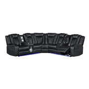 Annabella - Black Power Recliner Sectional with Power Headrest, Storage Console, Bluetooth Speaker, Subwoofer, Power Source, SS Cup Holder, USB Switch, Storage Armrest and LED - S444-Sectional