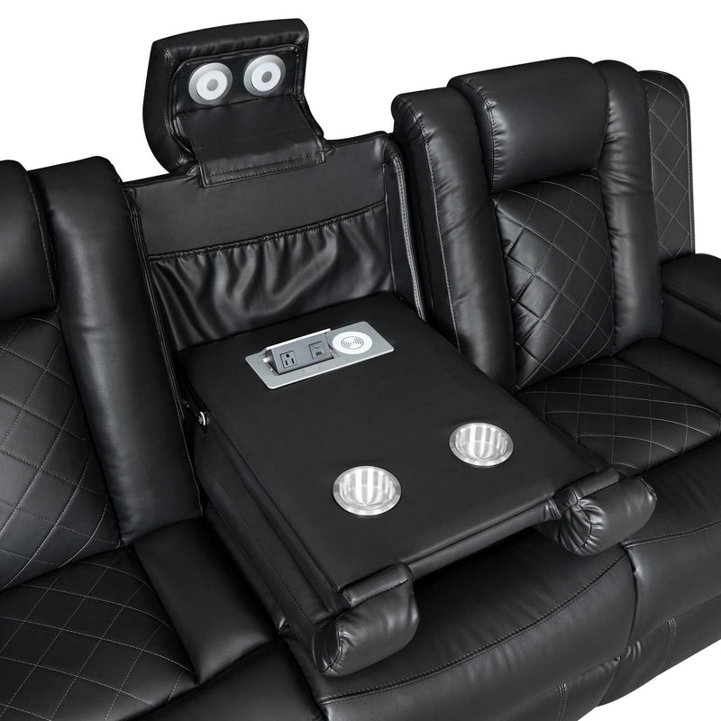 Annabella - Black Power Recliner Sofa with Power Headrest, DDT, Cup Holder Wireless Charger, Power Source, Tube LED, Storage Armrest, Reading Light, Zero Gravity - L690-S