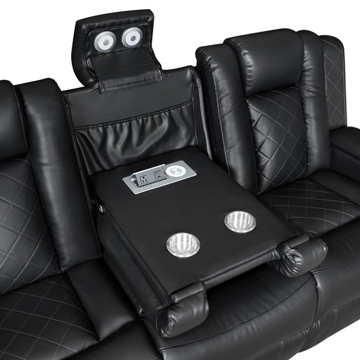 Annabella - Black Power Recliner Sofa with Power Headrest, DDT, Cup Holder Wireless Charger, Power Source, Tube LED, Storage Armrest, Reading Light, Zero Gravity - L690-S