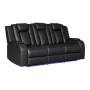 Annabella - Black Power Recliner Sofa with Power Headrest, DDT, Cup Holder Wireless Charger, Power Source, Tube LED, Storage Armrest, Reading Light, Zero Gravity - L690-S